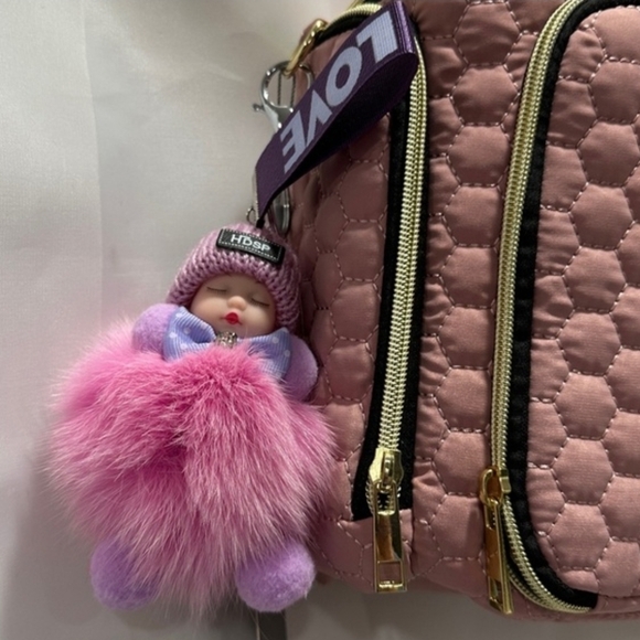 Pink Plush Doll Keychain Card Holder - Picture 3 of 3